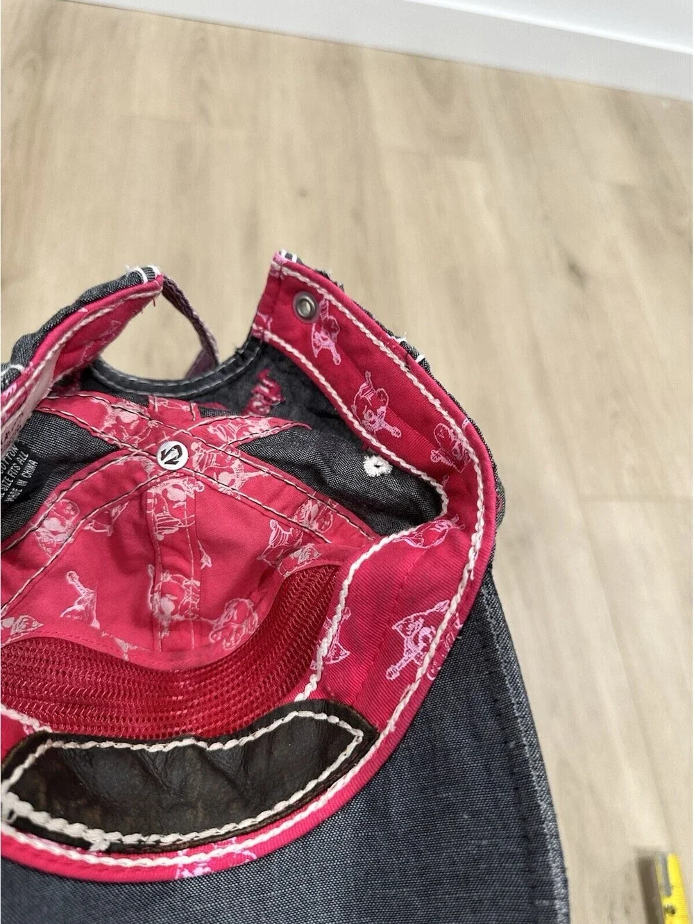 True Religion Distressed Gray Pink Adjustable Strap-Back Hat BROKEN